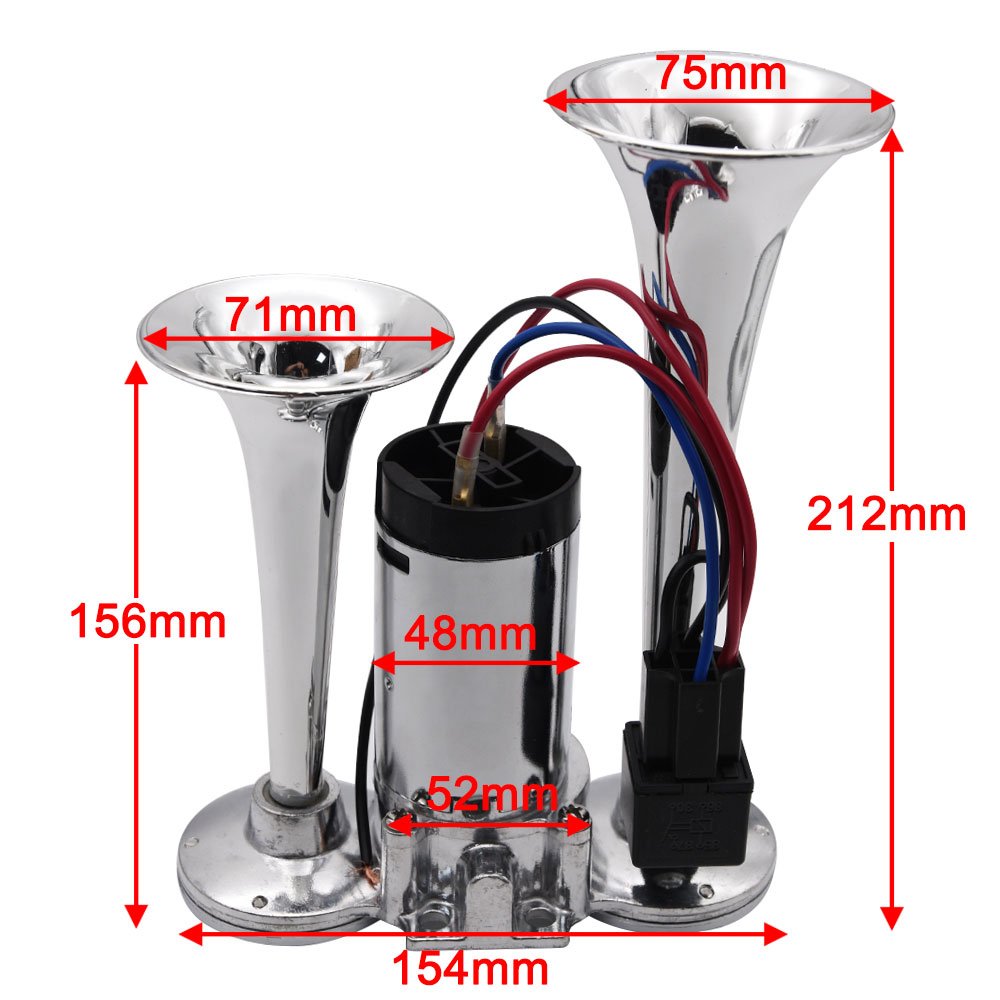 Universal 2 Trumpet Electronic Chrome Air Horn Sound signal 12v Car Truck Boat Busses Air Compressor Train Horn Loud Speaker