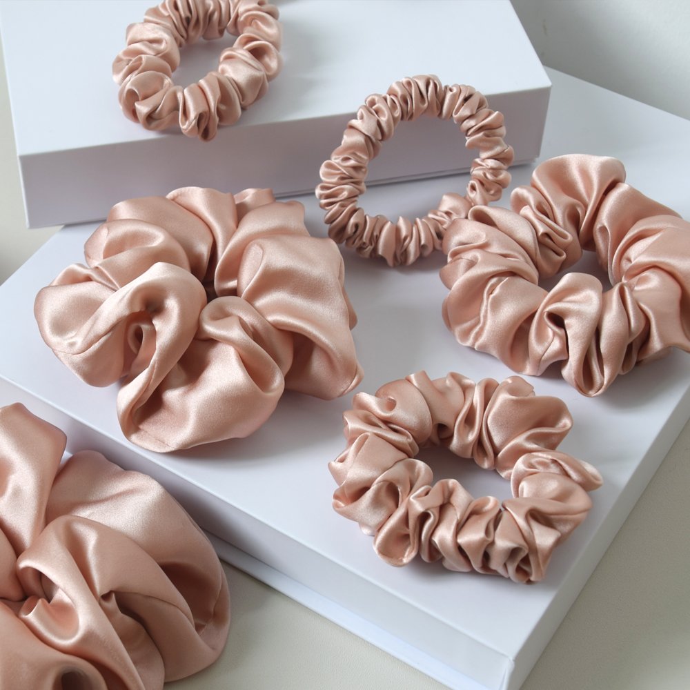 16 19 22 Momme 6A Mulberry 100% Silk Scrunchies Elastics Ponytail Holders Hair Ties Ropes Bands Accessories for Women Girls
