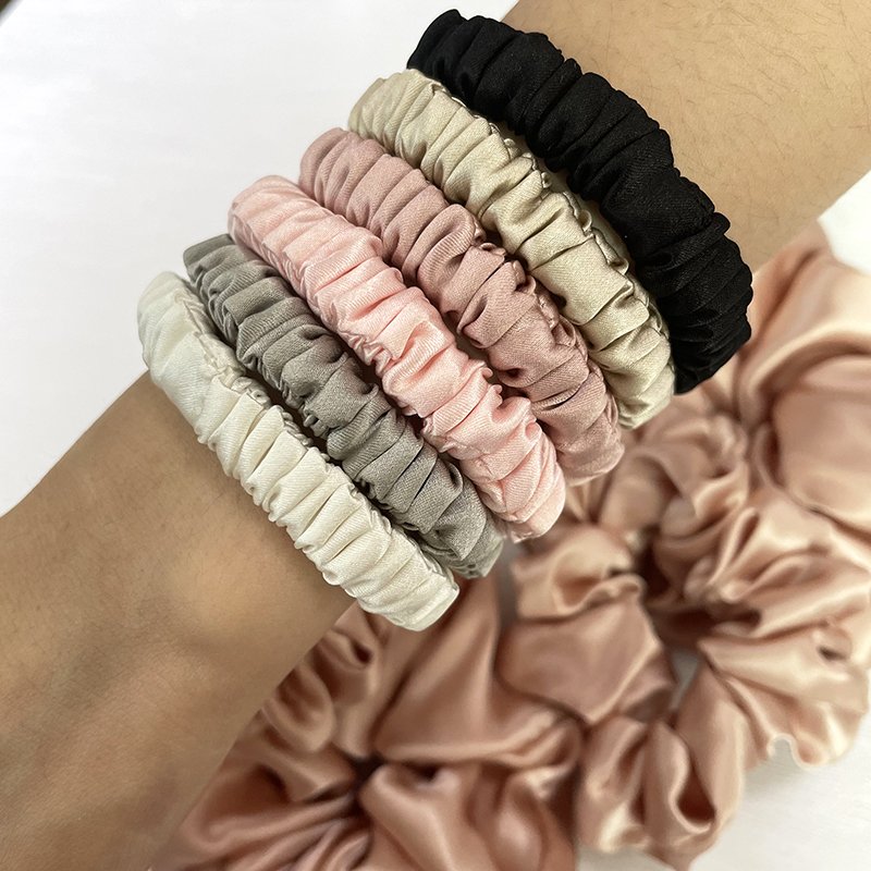 16 19 22 Momme 6A Mulberry 100% Silk Scrunchies Elastics Ponytail Holders Hair Ties Ropes Bands Accessories for Women Girls