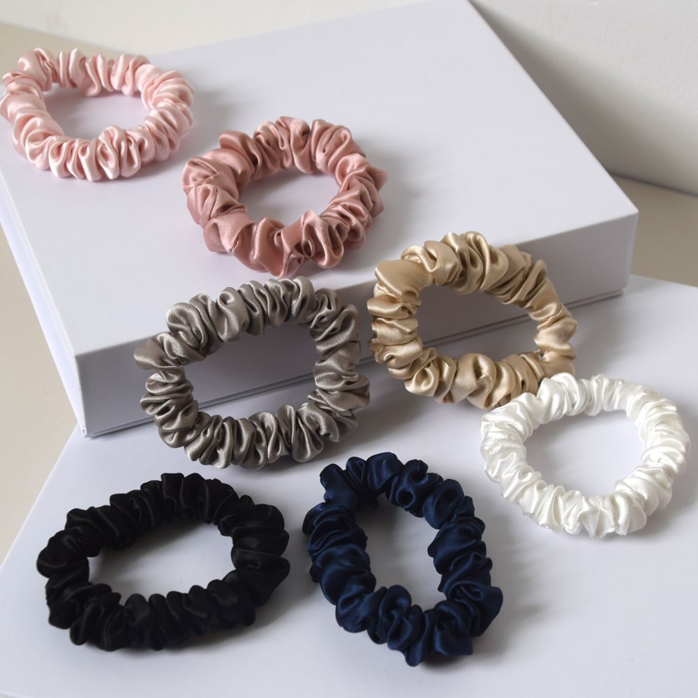 16 19 22 Momme 6A Mulberry 100% Silk Scrunchies Elastics Ponytail Holders Hair Ties Ropes Bands Accessories for Women Girls
