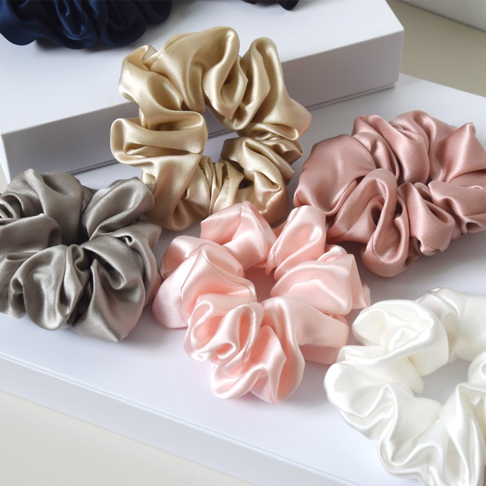 16 19 22 Momme 6A Mulberry 100% Silk Scrunchies Elastics Ponytail Holders Hair Ties Ropes Bands Accessories for Women Girls