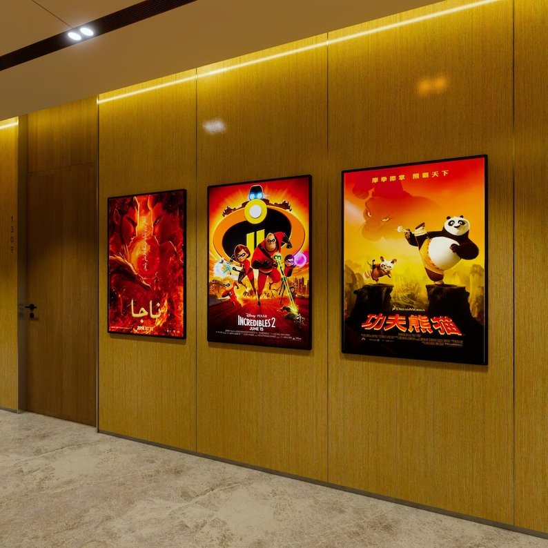 Custom A1A4 Wall Mounted Black/Silver Color Aluminum Lightbox Movie Poster Display Led Light Box