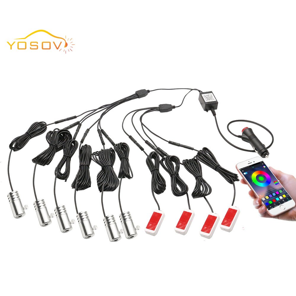 Yosovlamp Car Ambient Light LED Fiber Optic Cold Light Mobile App with Remote Control Foot Light and Voice Control Seven Colors