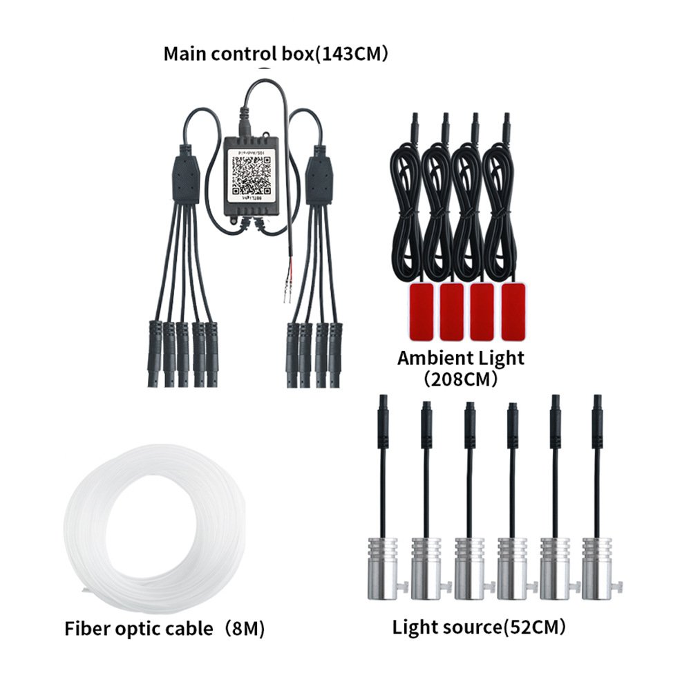 Yosovlamp Car Ambient Light LED Fiber Optic Cold Light Mobile App with Remote Control Foot Light and Voice Control Seven Colors
