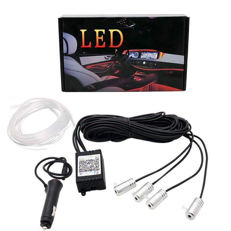 Yosovlamp Car Ambient Light LED Fiber Optic Cold Light Mobile App with Remote Control Foot Light and Voice Control Seven Colors