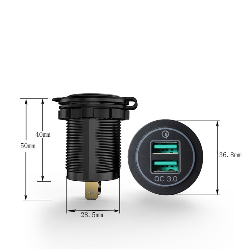 Dual QC3.0 USB Ports Car Charger for ATV TUV Boat Mobile Phone Charger for Motorcycle Smart Phone Charger