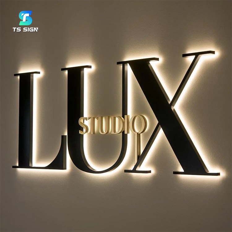 Custom Backlit Channel Letter 3D Backlight Logo Metal Backlit Sign Led Reception Business Sign Outdoor Illuminated Signage