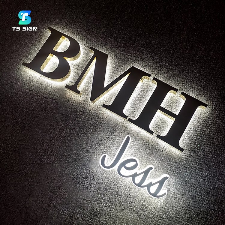 Custom Backlit Channel Letter 3D Backlight Logo Metal Backlit Sign Led Reception Business Sign Outdoor Illuminated Signage