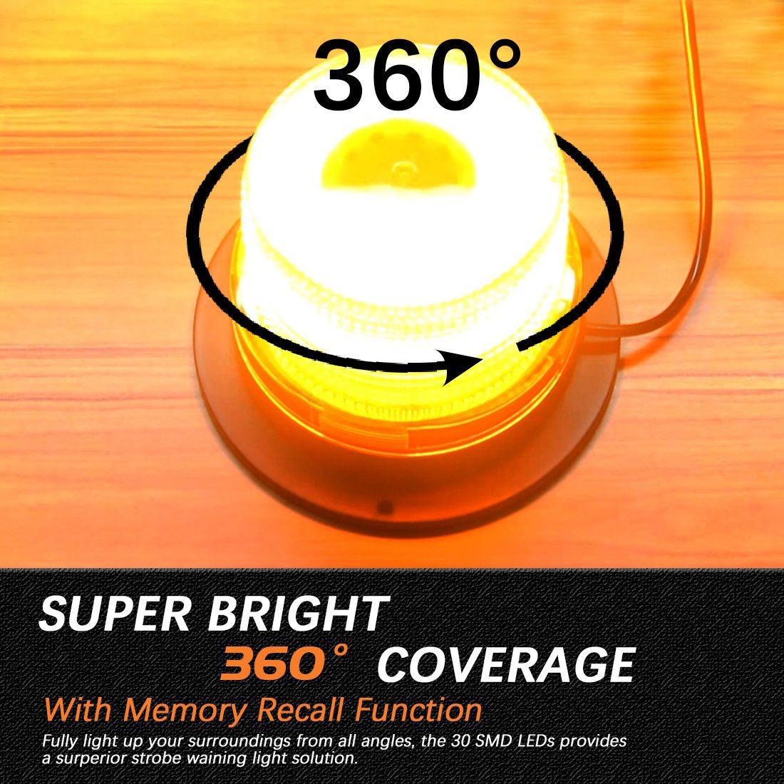 9-32v Rotating LED School Bus Amber Beacon Light with Multi-Flashing Patterns