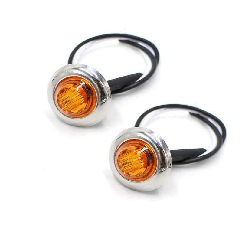 12V 24V 3/4" 12V 0.75 Inch Amber Truck Clearance Marker Side Light Trailer Signal Lamp Indicator With Chrome Rim for School Bus