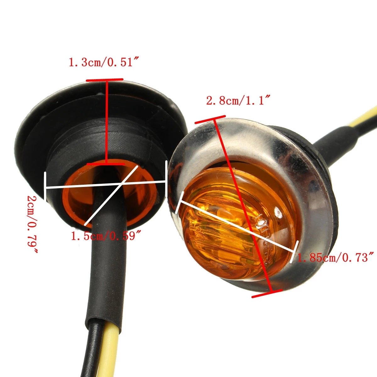 12V 24V 3/4" 12V 0.75 Inch Amber Truck Clearance Marker Side Light Trailer Signal Lamp Indicator With Chrome Rim for School Bus