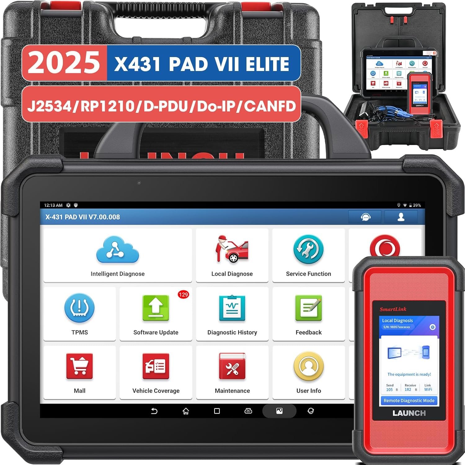 Launch X-431 PAD VII PAD 7 Elite Plus Heavy Duty Truck Software License and Adapters Supports 12V & 24V Cars and Trucks