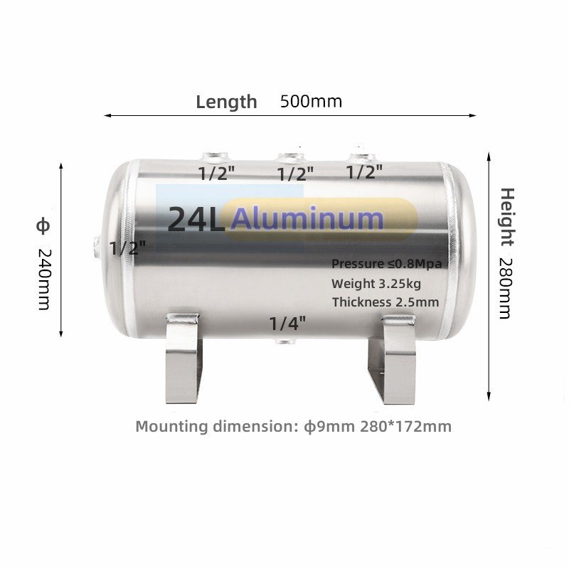 24L/6gallon 5ports Diameter 240mm king Long Parts Pick up Steel Aluminum 150PSI/200PSI air Brake air Reservoir tank