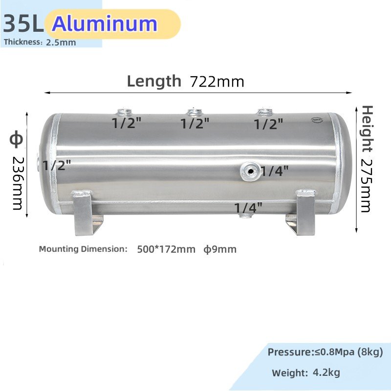 24L/6gallon 5ports Diameter 240mm king Long Parts Pick up Steel Aluminum 150PSI/200PSI air Brake air Reservoir tank