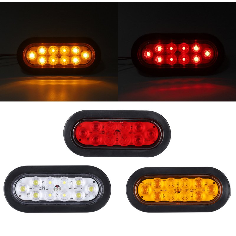 12V 10 Led Oval Tail Light Upgrade Rear Brake Hamburger Signal Lamp for Truck Trailer RV SUV Van Bus Lorry Caravan Tractor
