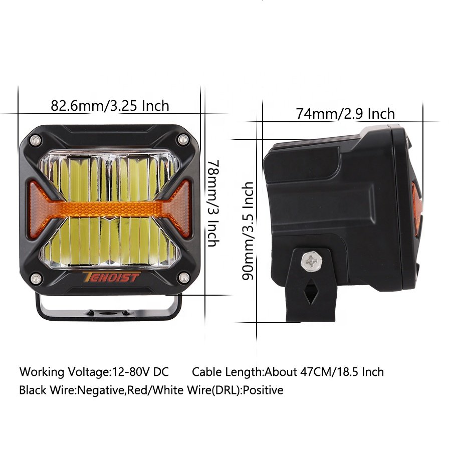 3.2 Inch Super Bright With DRL LED Flood Work Driving Head Light for Motorcycle Offroad Truck BUS ATV UTV 12-80V DC