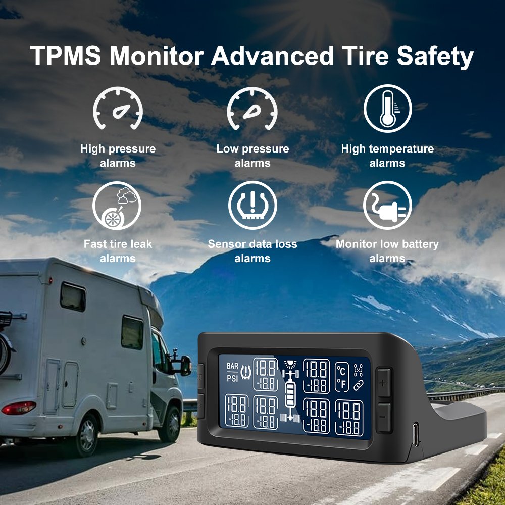 CAREUD Factory Digital Tire Pressure Monitoring System (TT Model) 199Psi 6 Wheels External Sensor for RV Truck Trailer Bus