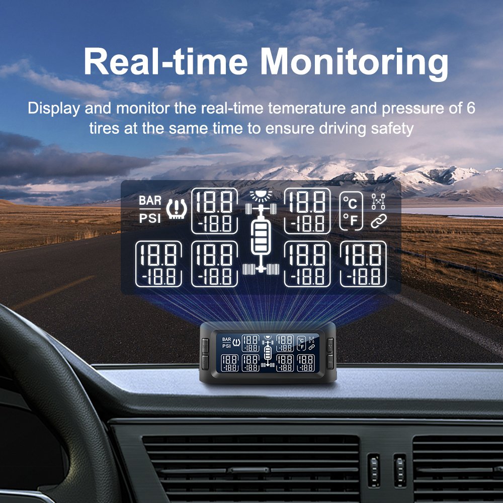 CAREUD Factory Digital Tire Pressure Monitoring System (TT Model) 199Psi 6 Wheels External Sensor for RV Truck Trailer Bus