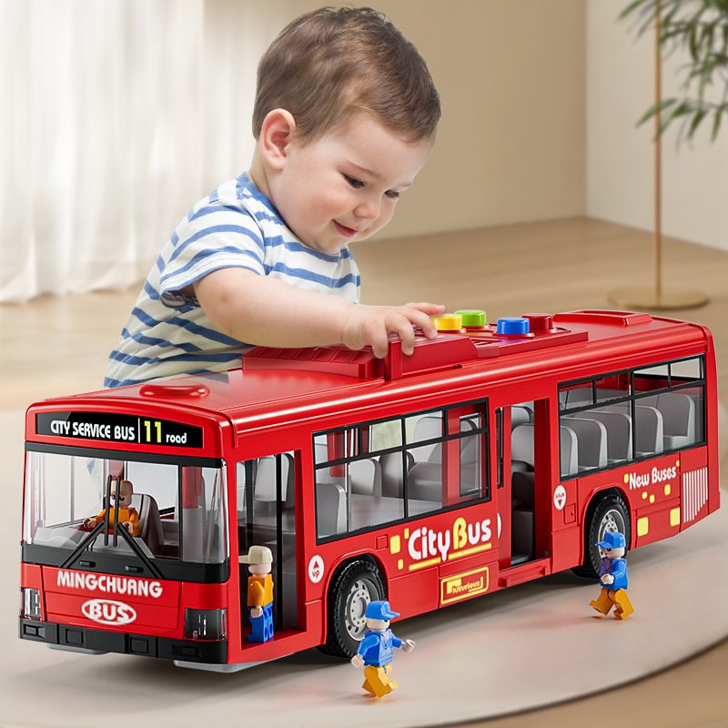 Large Size Children's Bus Toy with Lights ABS Plastic Friction Toy Vehicle for Kids for Storytelling