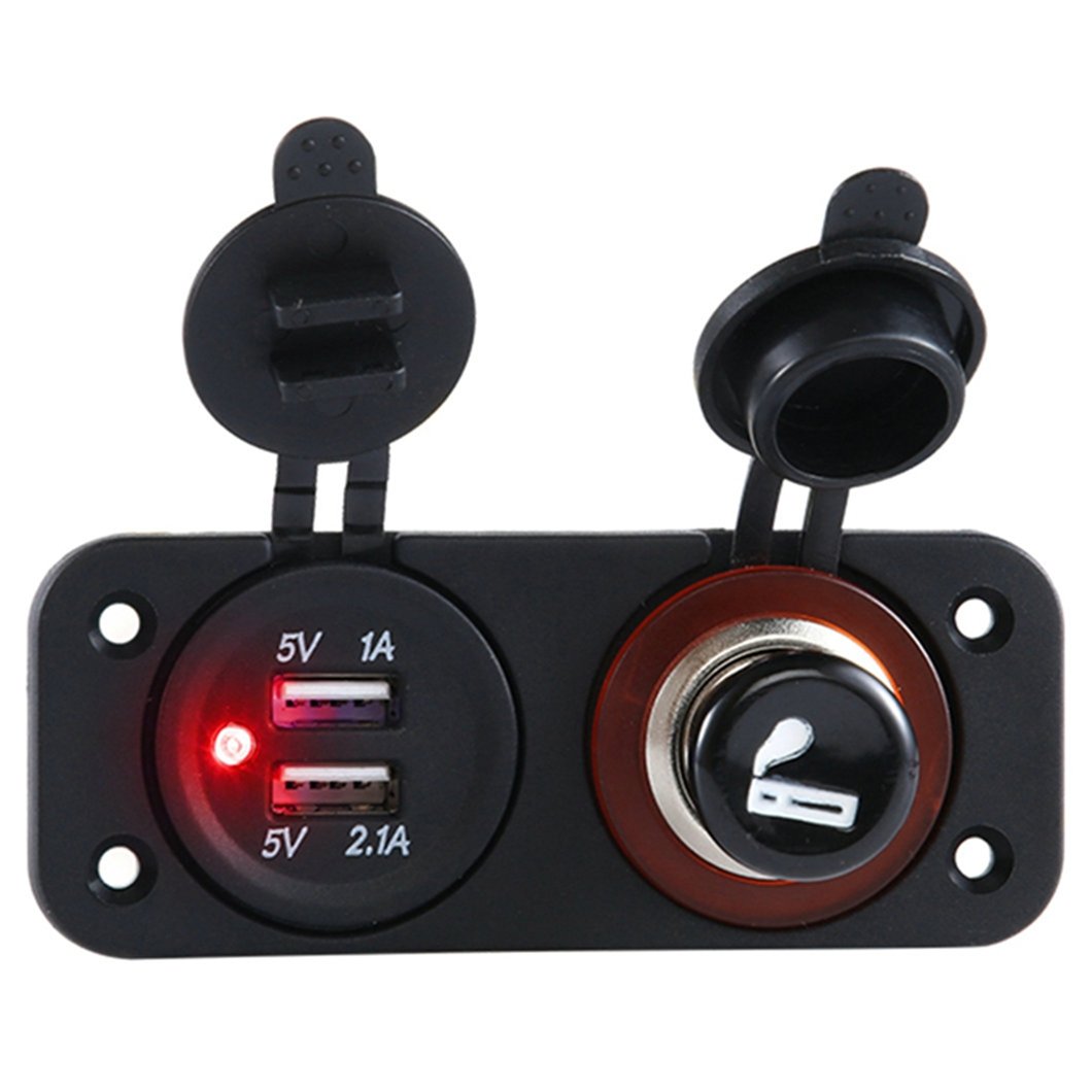 12v Charger Power Adapter Outlet Accessories Panel for Car Motorcycles Boat 12v Dual USB Car Cigarette Lighter Socket Splitter