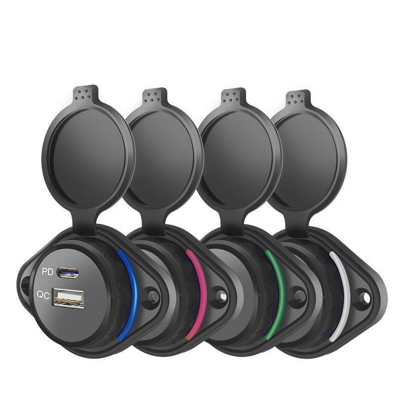 Universal 12V 24V Back Seat Usb and Cigarette Lighter 12V Charger Panel Mount Usb and Usb C Car Charger Outlet