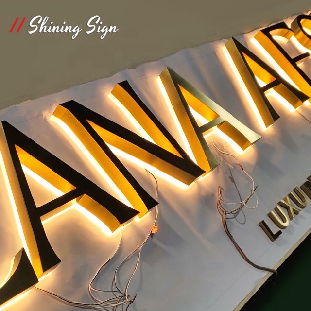 SHINING Acrylic Light Led Shop Signs Led Signage 3d Titanium Signage 304 Mirror Stainless Steel Letter Sign
