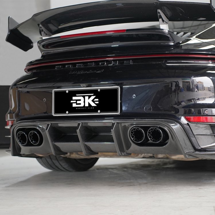 Porsche 911 992 Turbo S Custom Upgrade Bra-Bus Style Dry Carbon Fiber Rear Diffuser Rear Splitter Body Kit Exhaust Bumper