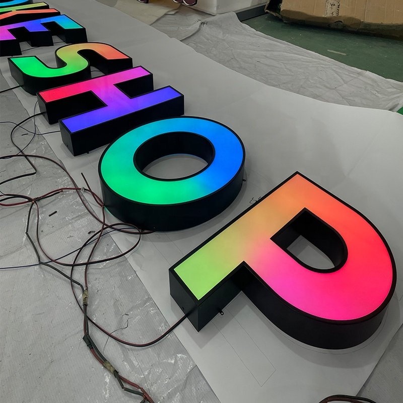 Customized Colorful RGB Cigarette Shop Logo Letter Luminous Dynamic Commercial 3D Acrylic Led Letter Logo