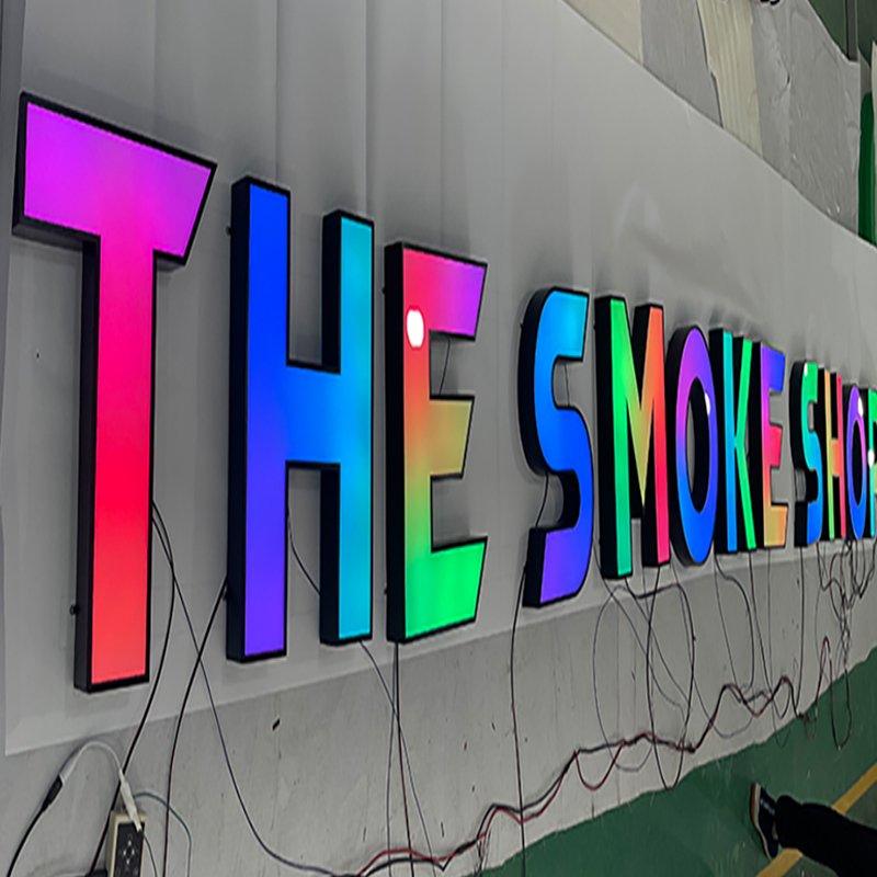 Customized Colorful RGB Cigarette Shop Logo Letter Luminous Dynamic Commercial 3D Acrylic Led Letter Logo