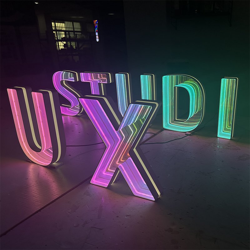 Custom 3d Led Infinite Mirror Sign Abyss Mirror Neon Infinity Wall Mirror Outdoor Indoor Colorful Multilayer with High Quality