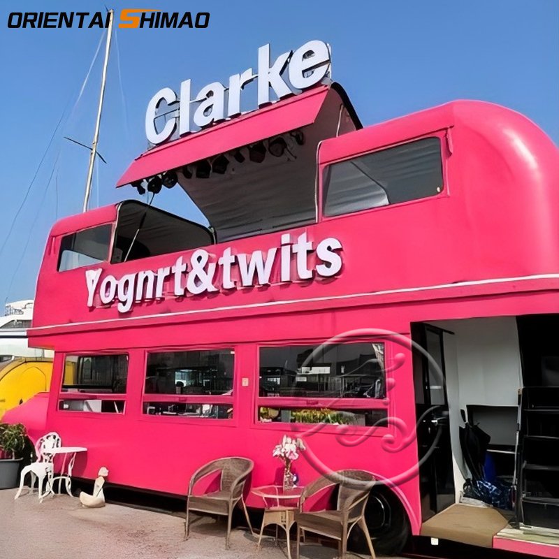 Large Complete Full Kitchen 2 Floor Double Decker Cart Trailer Mobile Restaurant Trucks Shop Food Bus with Seating