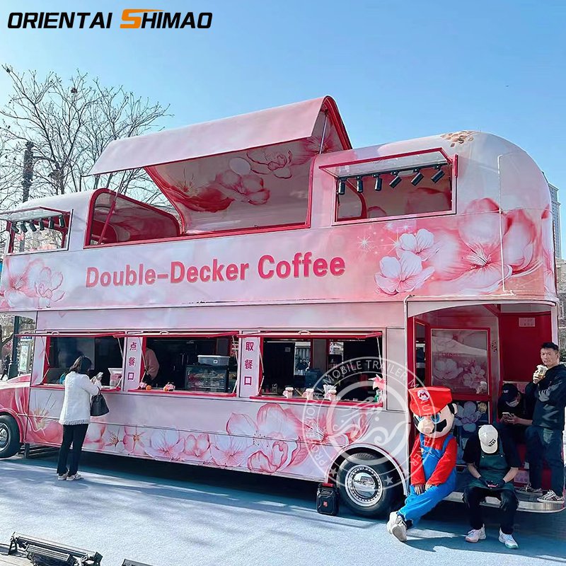 Customized Ice Cream Vending Cart Mobile Kitchen Food Trailer Double Decker Dining Food Bus