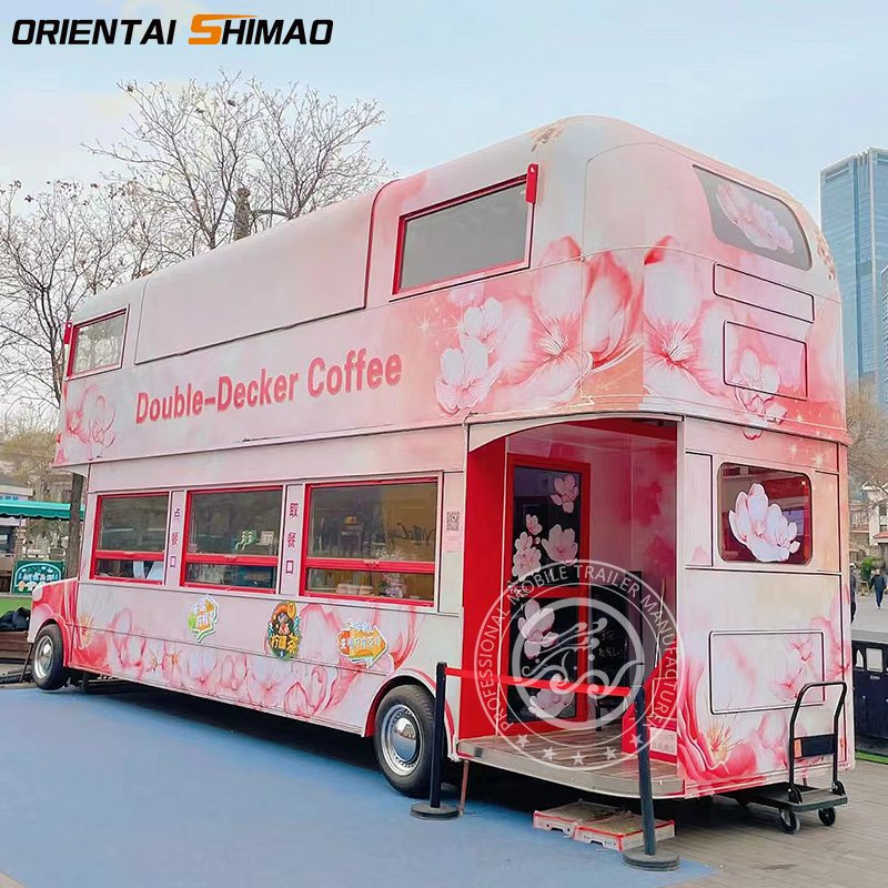 Customized Ice Cream Vending Cart Mobile Kitchen Food Trailer Double Decker Dining Food Bus