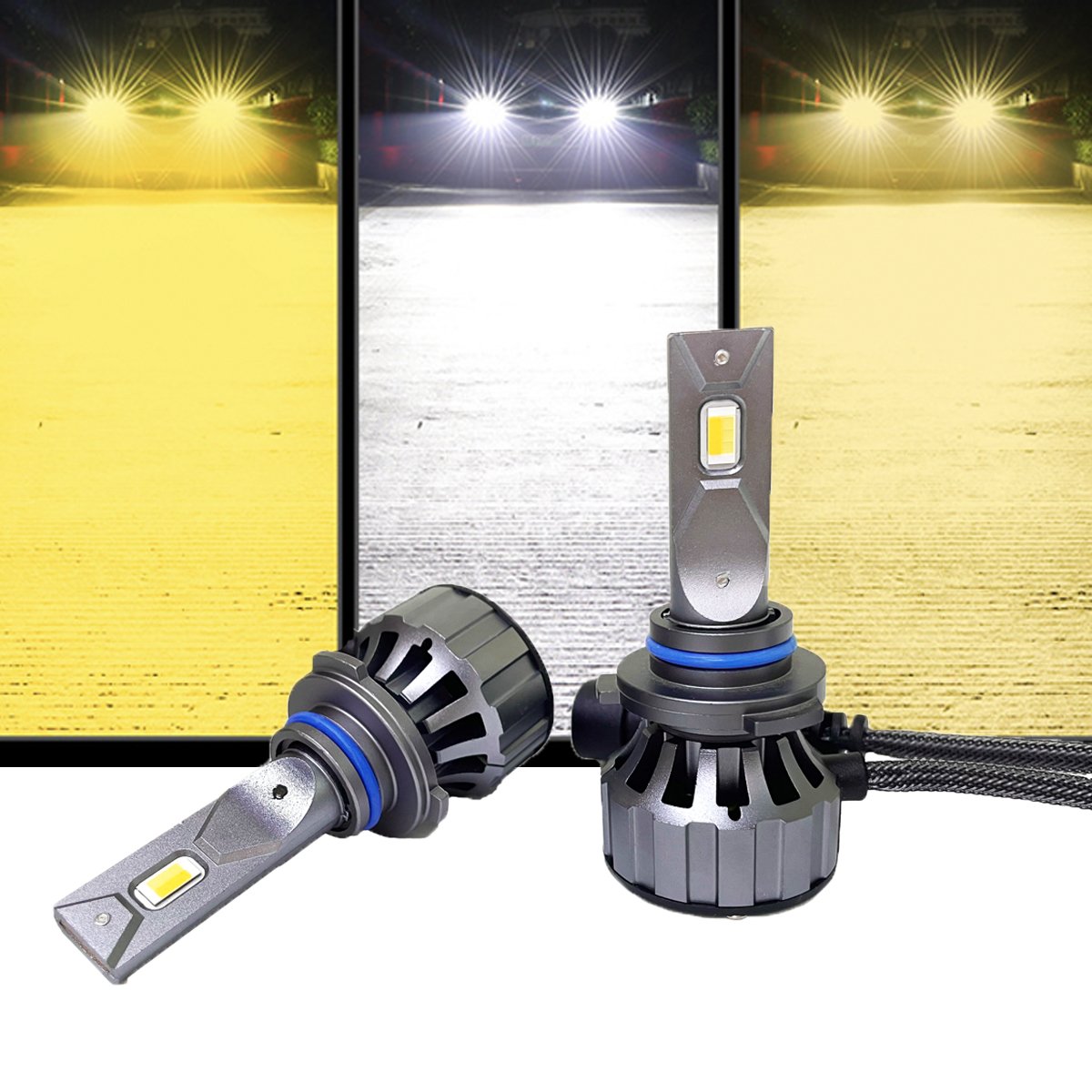 YF 3 Color Led Super Bright High Power H4 Led H7,12000LM Bombillo Luces H11 9005 HB3 H4 Tricolor Led Fog Light Bulb 3000K 4300K