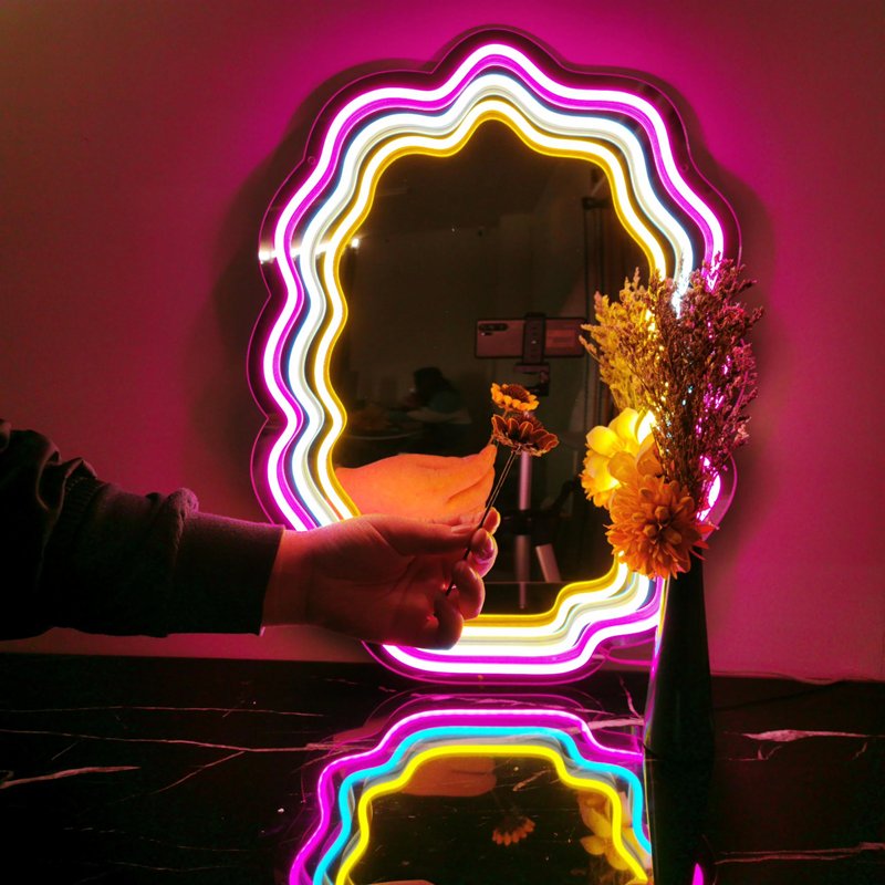 Personalized Neon Light Mirror Vanity Mirror With Led Lights Indoor Sign Mirror Acrylic Led Neon Sign