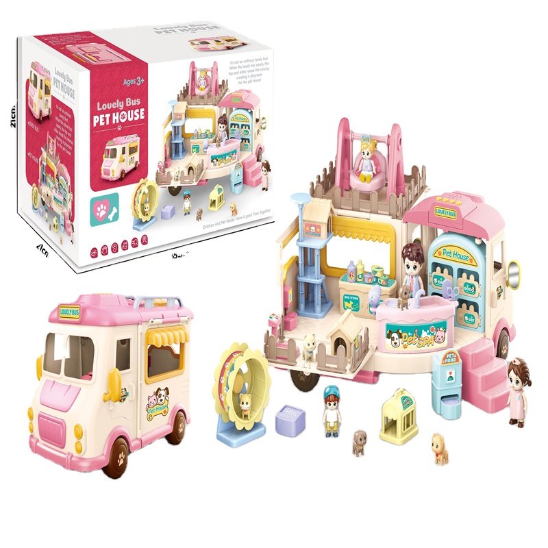 Pretend Play Doll House School Set Pretend Play Set Dollhouse Inertia Vehicle with Sound and Music Doll House Toy for Children