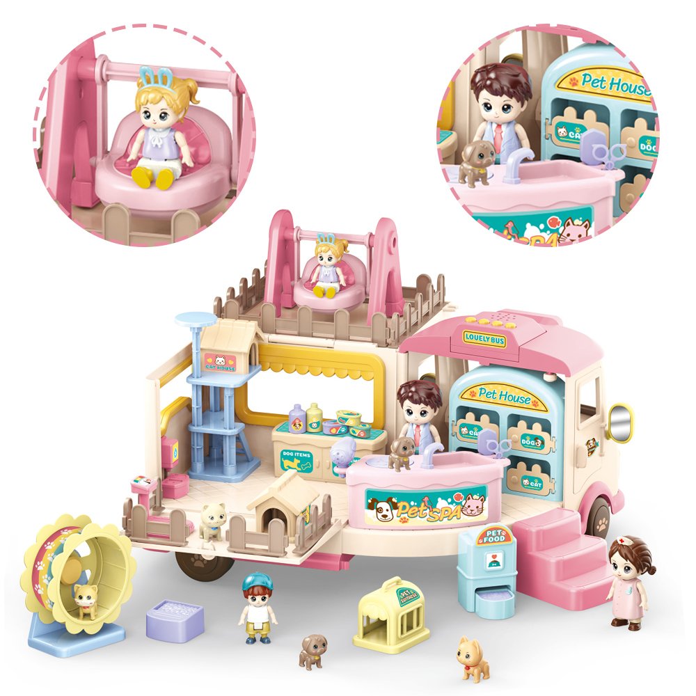 Pretend Play Doll House School Set Pretend Play Set Dollhouse Inertia Vehicle with Sound and Music Doll House Toy for Children