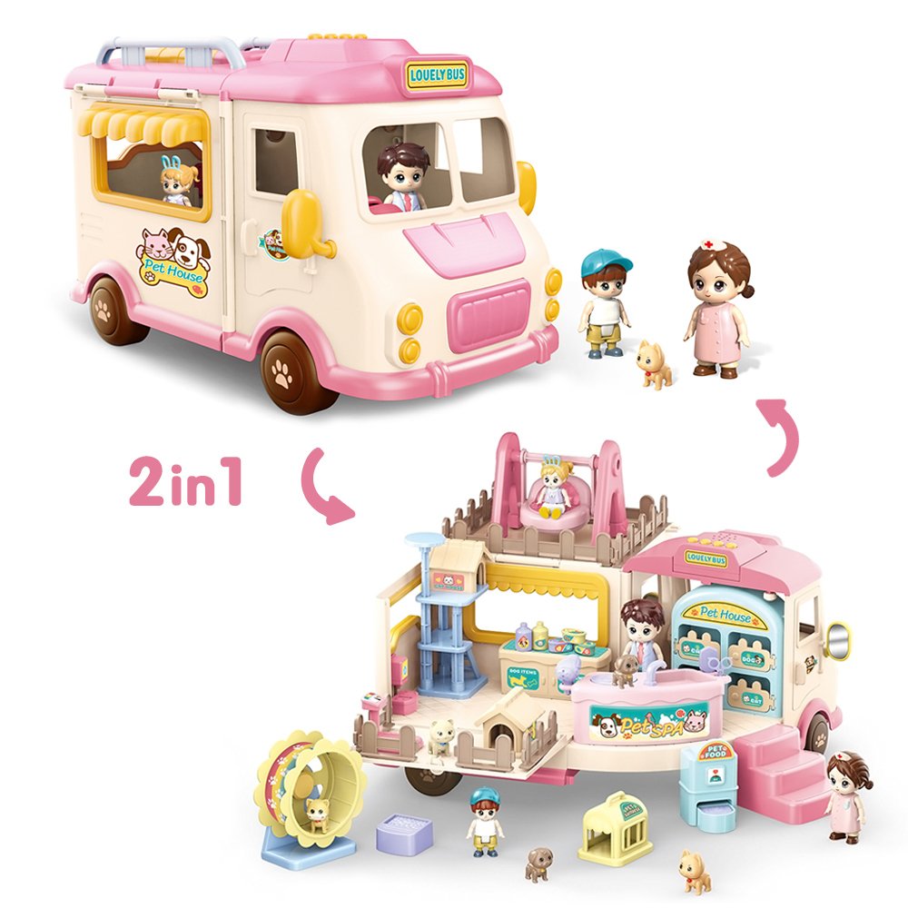 Pretend Play Doll House School Set Pretend Play Set Dollhouse Inertia Vehicle with Sound and Music Doll House Toy for Children
