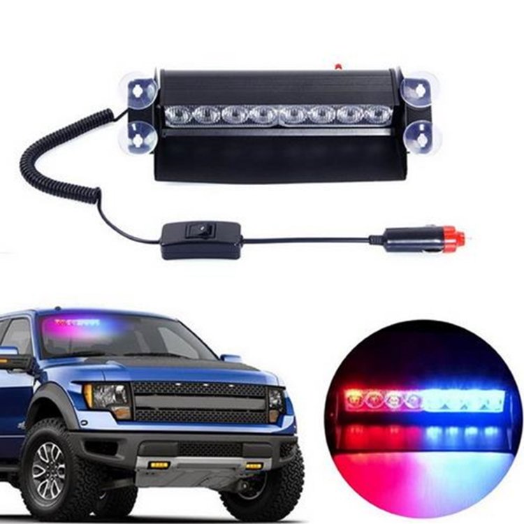 Red/Blue 8LED Strobe Lights Dual Colors Leds Suction Cup Car Warning Lamp DC 12V