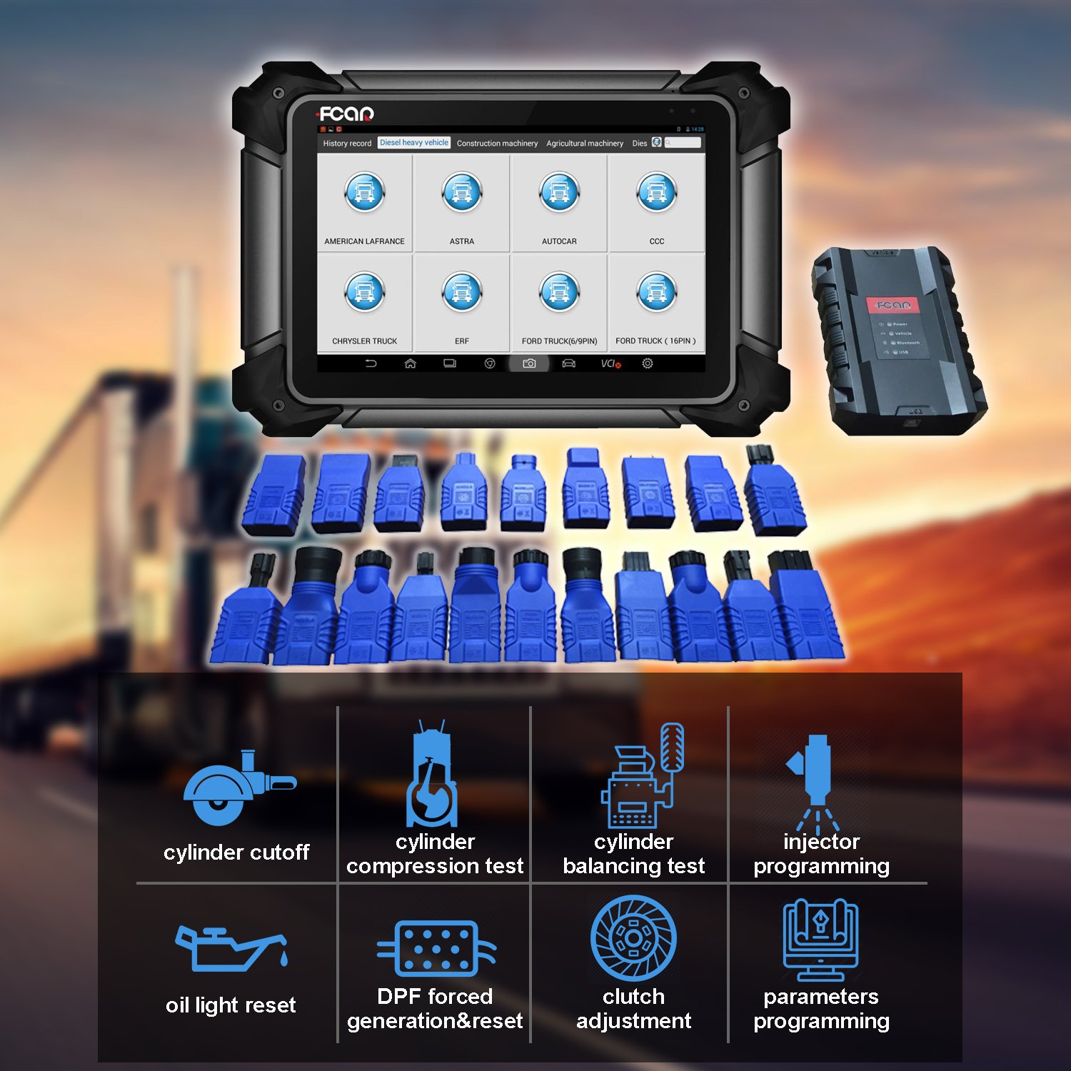 Truck Bus diesel Engine Machinery Diagnostic Scanner FCAR F7S-D DPF Regeneration Injector Program OBD EOBD diesel Truck Scanner