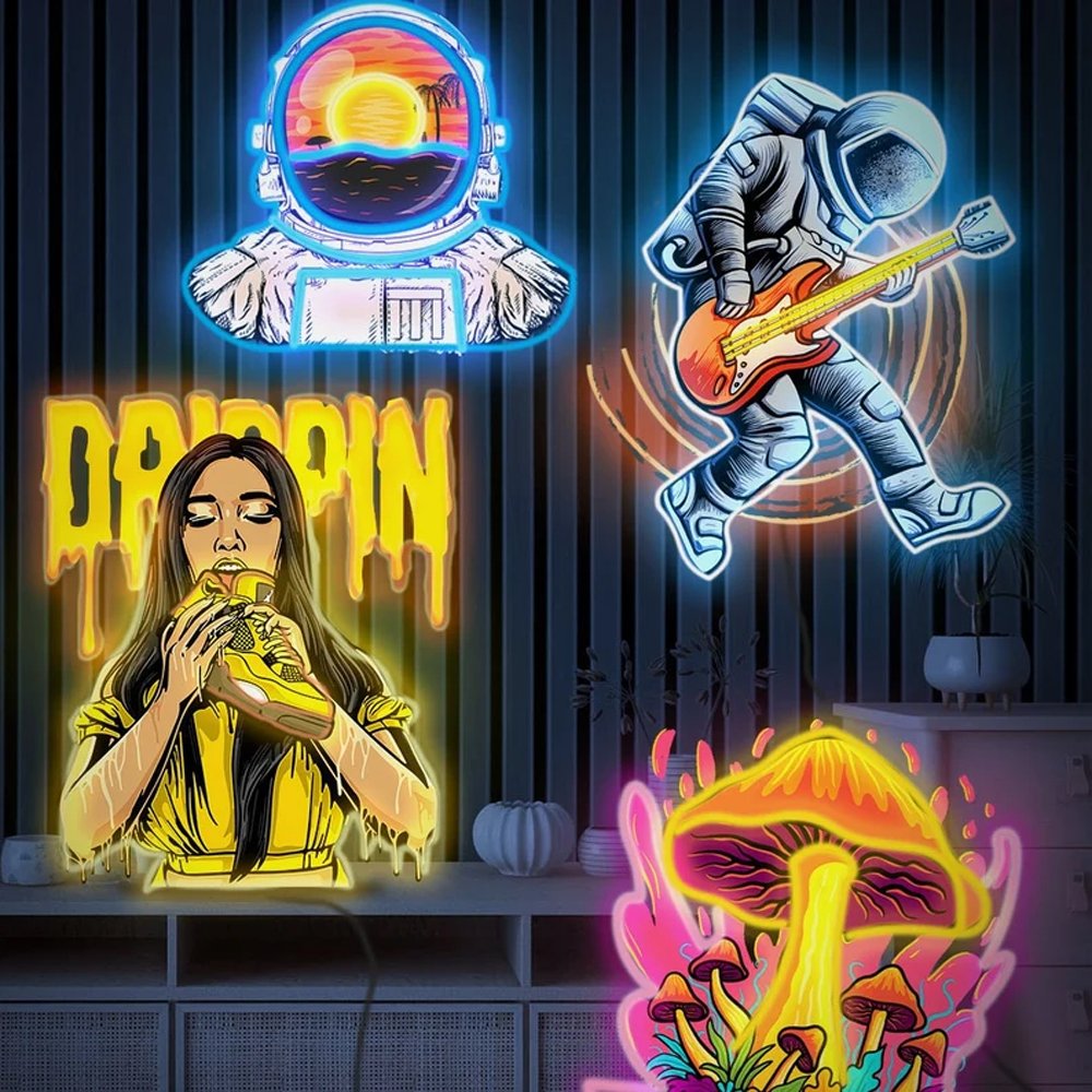 Custom Neon Sign 3D UV Printed Led Neon Sign Spaceman UV Printed Comic Anime Light up Sign for Art Decoration