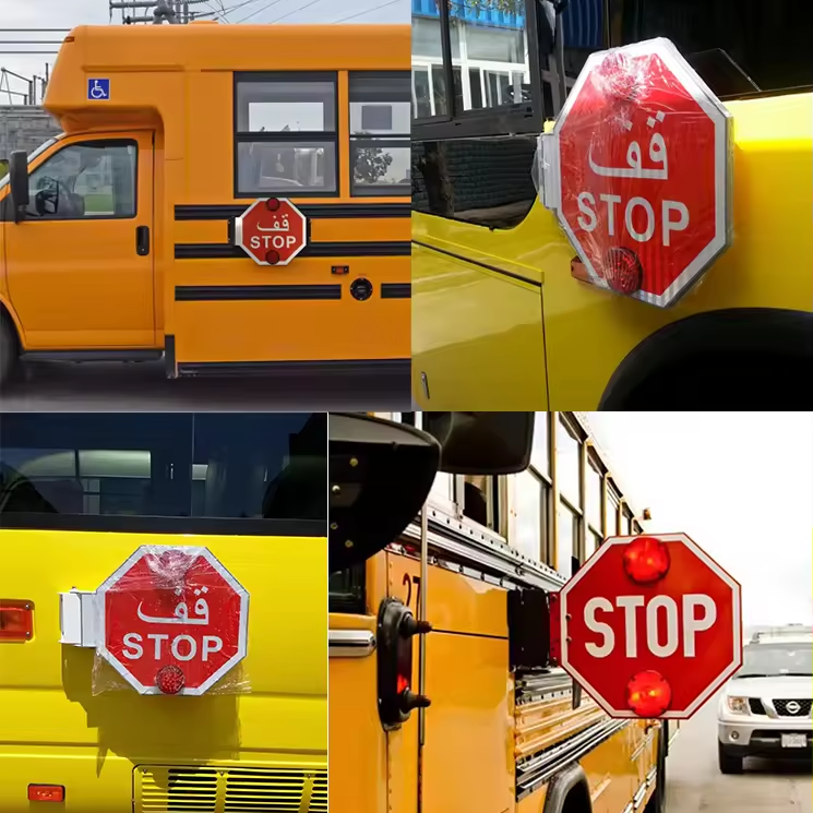 DC 12V 24V Public Traffic Safety LED Flashing School Bus Stop Light Sign Board for Roadway Use