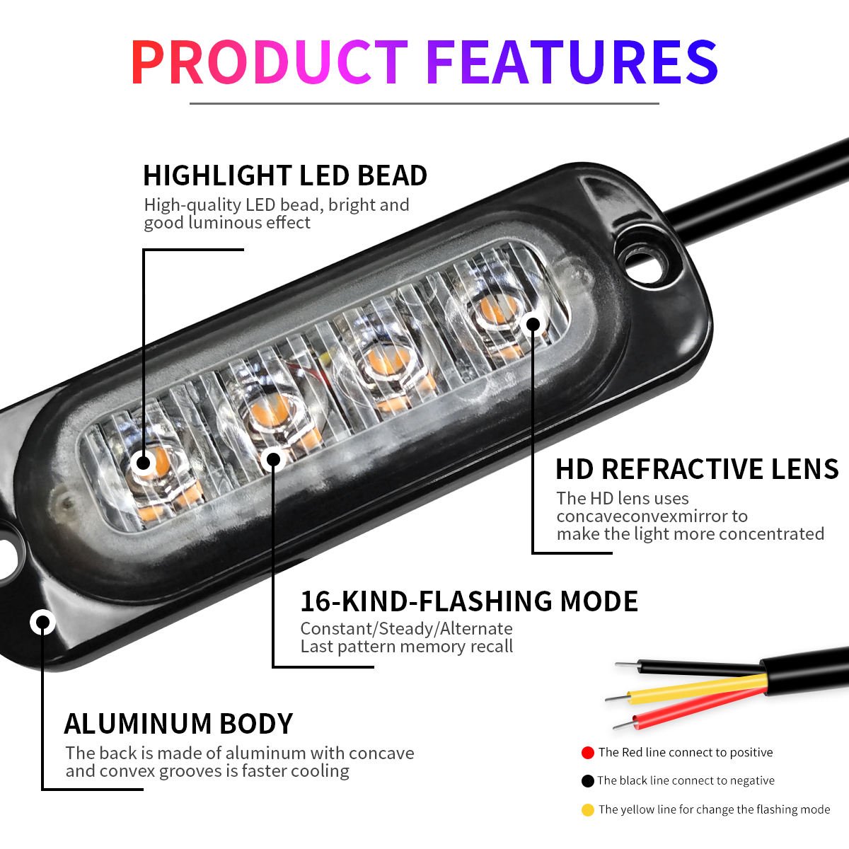 12v 24v 4Led Strobe emergency light led amber Deck Grille Led Flashing beacon lamp Car Side Maker Light for bus lorry Tractor