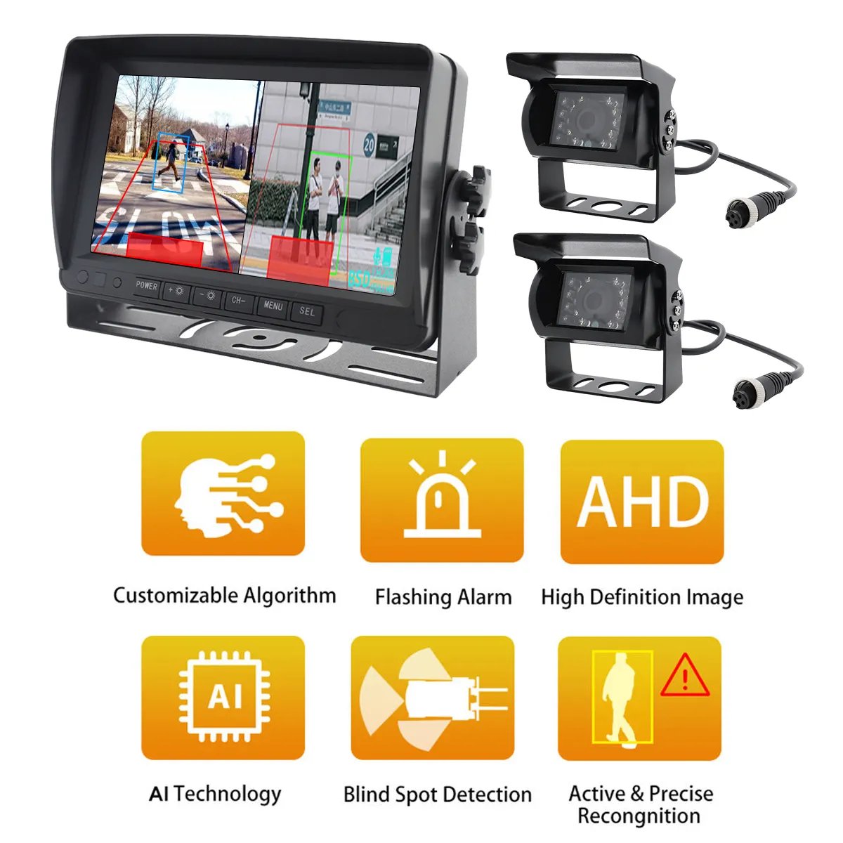 7 Inch Ai Active Blind Spot Car Detection Truck Dvr Screen Monitor Camera Bsd System for Vehicle Pedestrian Detect and Warning