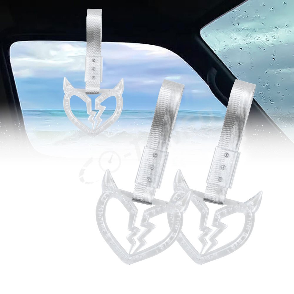 Car Interior Crystal Bubble Devil Broken Heart Shaped Tsurikawa Handle Ring Drift Charm Rear Bumper Nylon Strap Warning Ring
