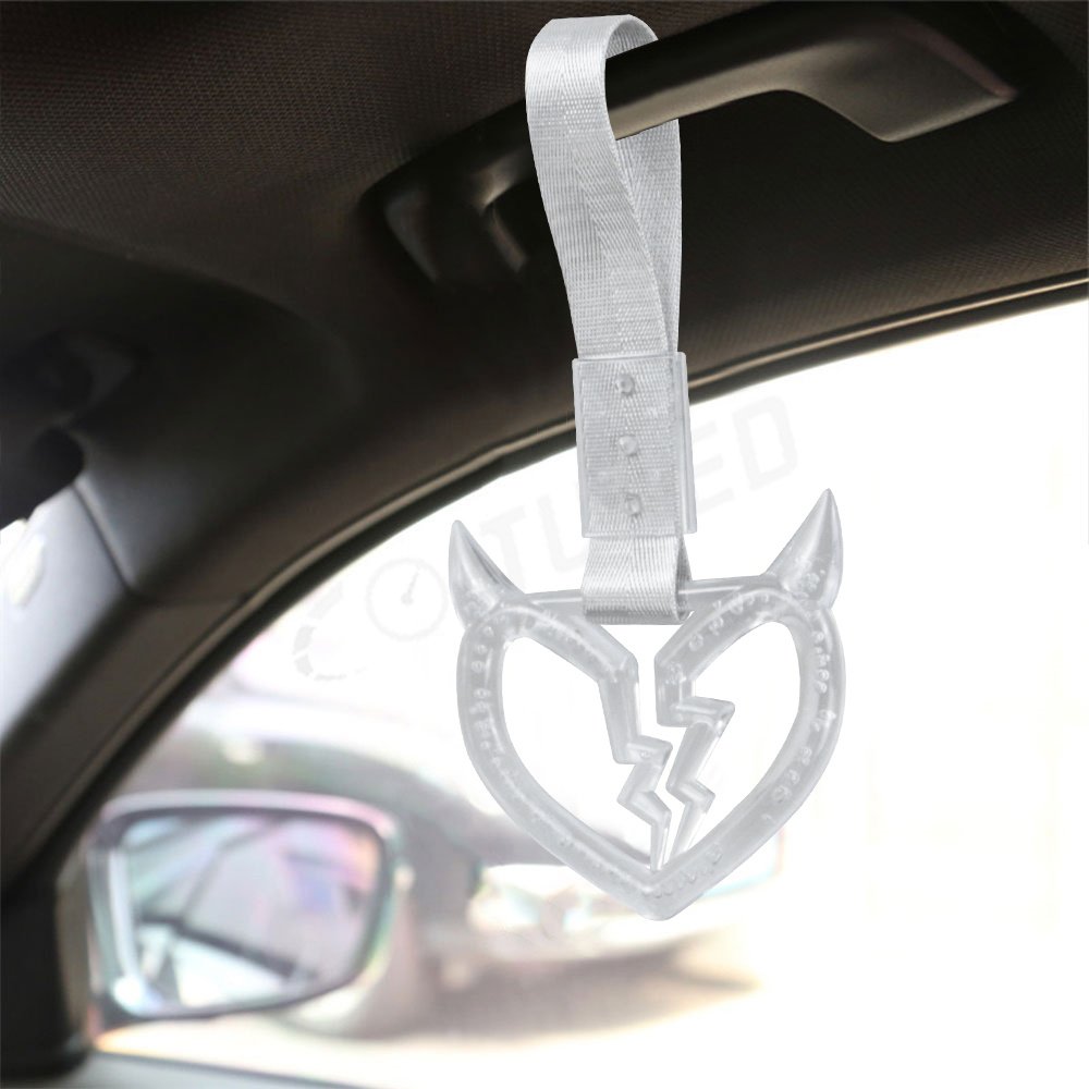 Car Interior Crystal Bubble Devil Broken Heart Shaped Tsurikawa Handle Ring Drift Charm Rear Bumper Nylon Strap Warning Ring