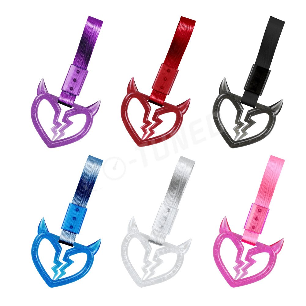 Car Interior Crystal Bubble Devil Broken Heart Shaped Tsurikawa Handle Ring Drift Charm Rear Bumper Nylon Strap Warning Ring