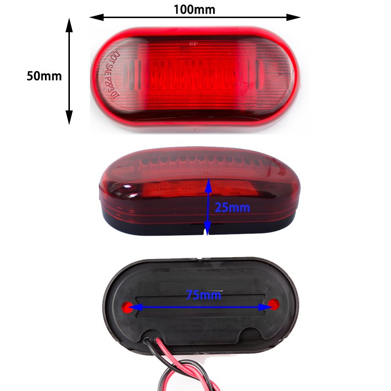 Hot Sale 4 Inch Oval sealed Side Marker Light Wire Connect Red PC Lens 4 Number LED Clearance Light for Truck Trailer School Bus