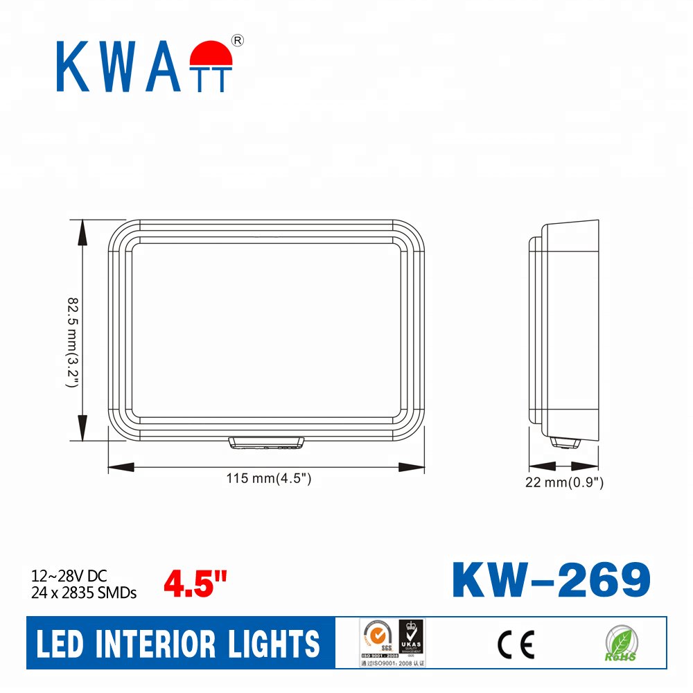 Factory High Quality High Lumen Newest 24LED 12-24V Rectangle Vehicle Auto Interior Lights for Caravan,Cabin,RV ETC With CE,RoHS
