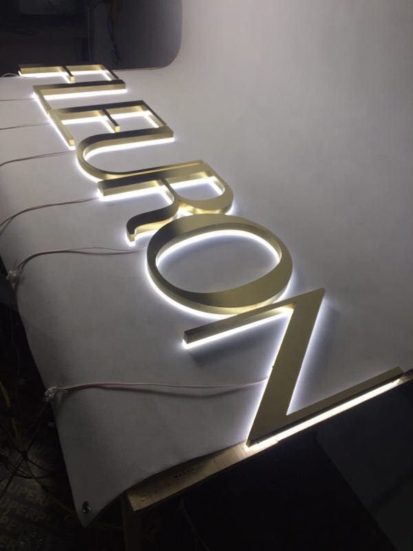 Golden Polished Plexiglass Led Channel Letter Signs Advertising Letters Signboard Led Sign